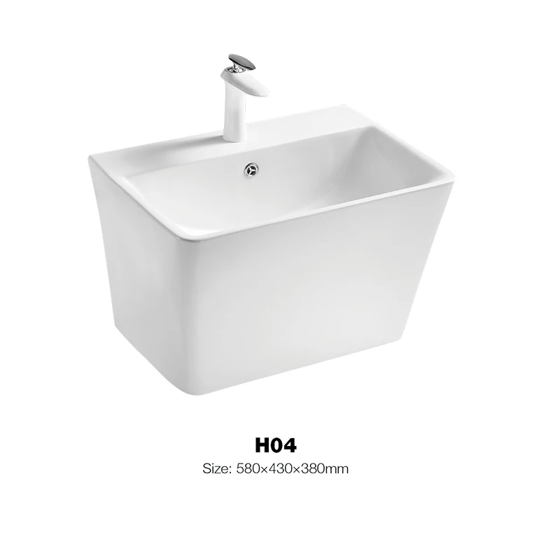Newest Design Art Basin White Color Rectangular Shaped Pedestal Wash Basin H04