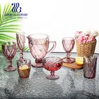 卸売ガラスドリンクウェア飲料水水差しセット7ピースガラス製品カップタンブラーステムウェア結婚式用ピンク無地