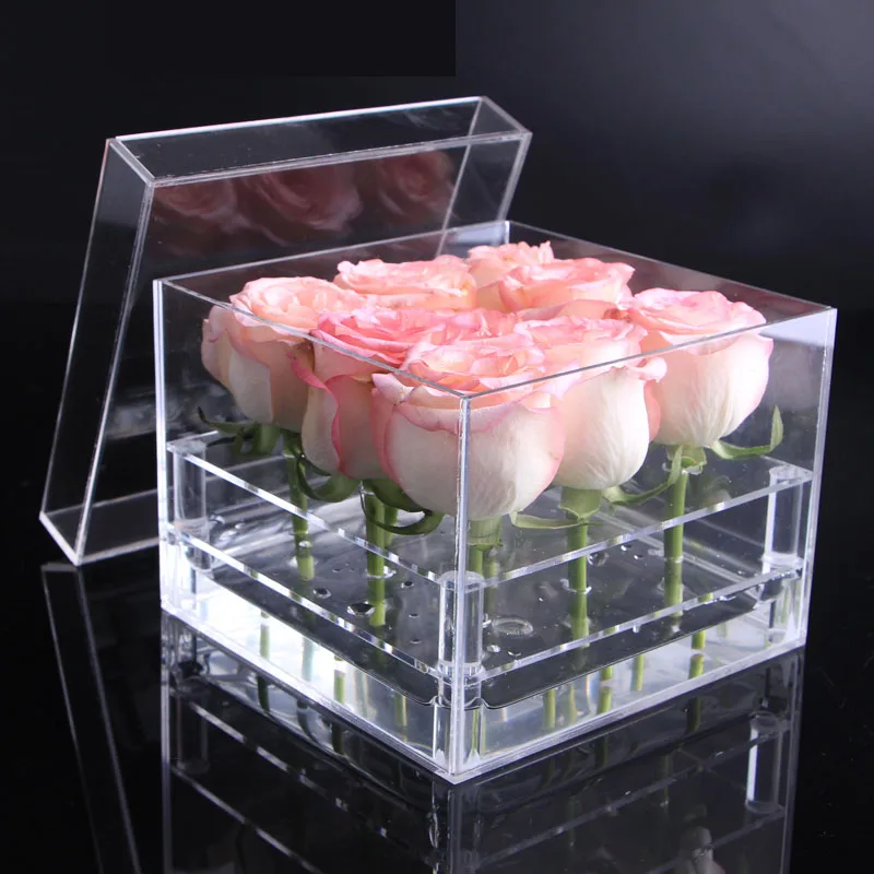 Wholesale Store Clear Acrylic Rose Flower Box Lid Plexi Glass Flower