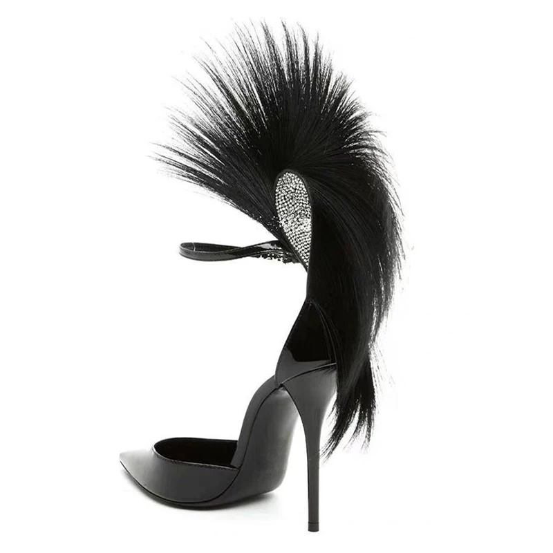 heels with feathers on back