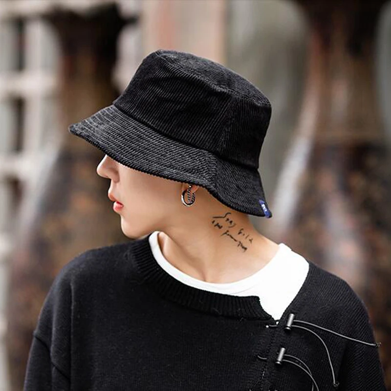 流行的高品质休闲纯色黑色男士水桶帽