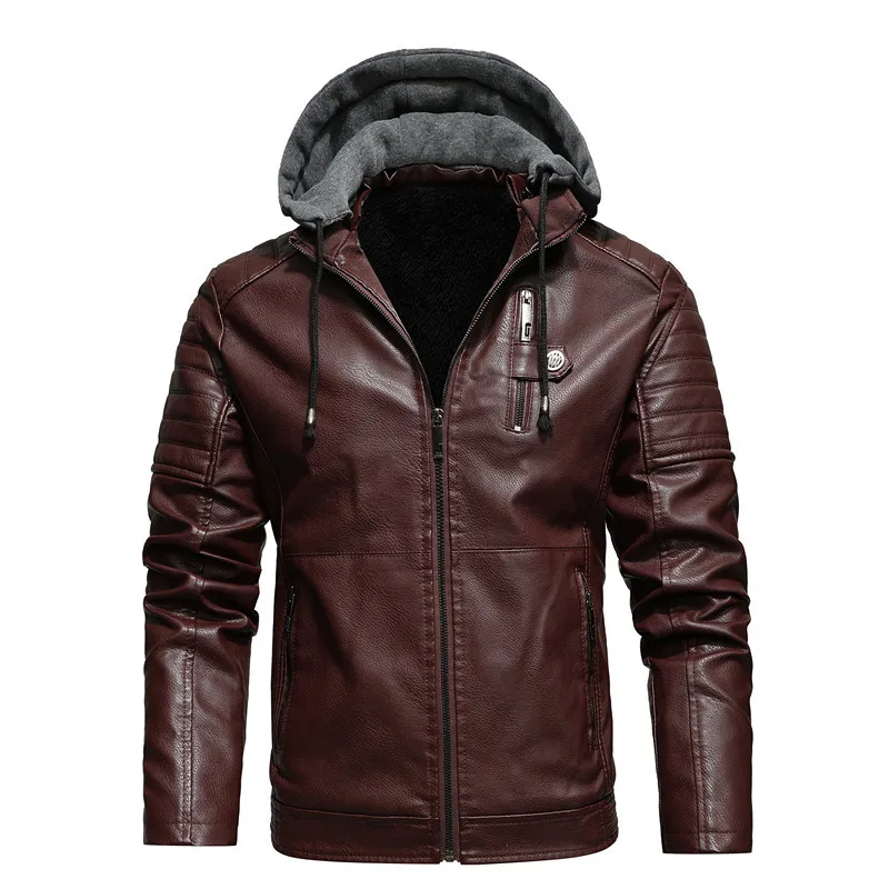 Men's Hooded Leather Jacket For Autumn And Winter Warmth_voghion.com