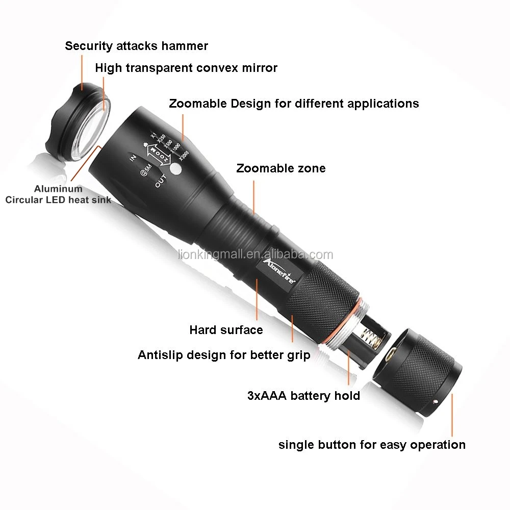G700 LED Flashlight 2600mAh 3.7V Li-ion Rechargeable Batteries Charger & USB