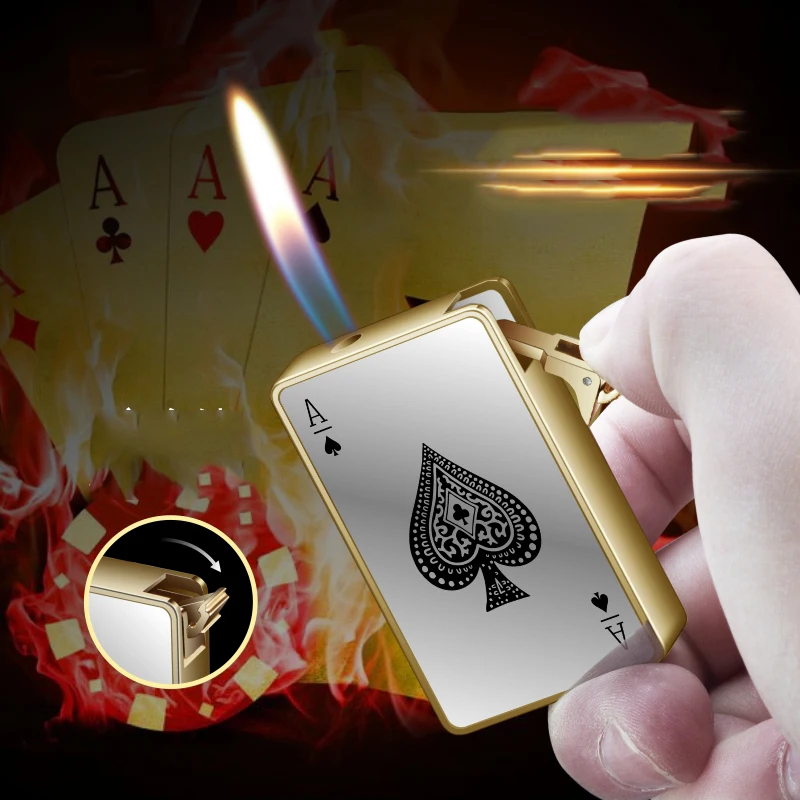 New Gilded Adjustable Playing Card Open Flame Lighter For Pipe Smoking