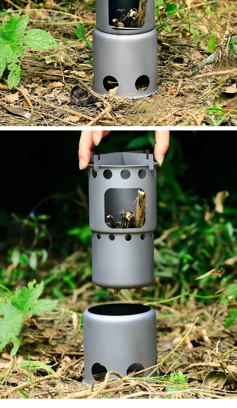 Camping Wood Stove Portable Outdoor Compact Titanium Wood Stove Burning For Backpacking Survival 5947