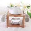 Exquisite Bamboo Material Coffee Tea Set Holder with Stainless Steel Rack