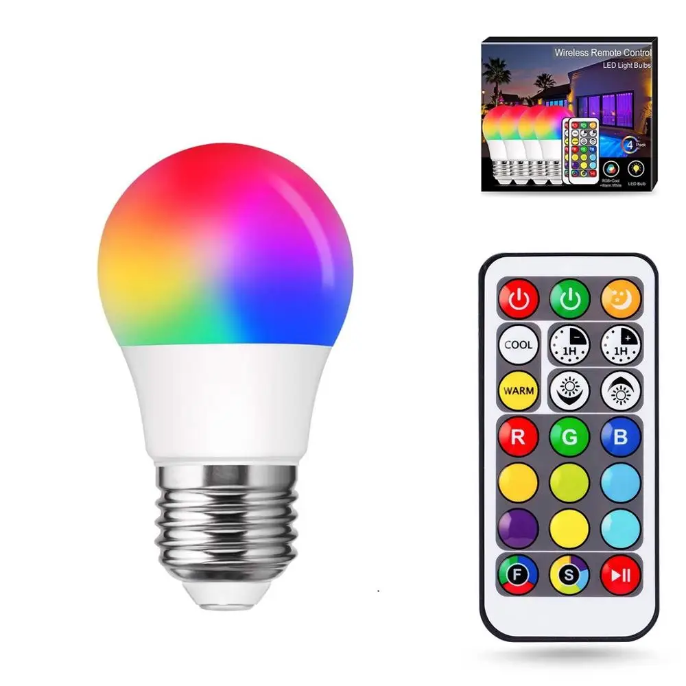 5W A15 E26 E27 B22  RGB+2000K-6000K LED Magic Light Bulb With 21keys  IR Remote Controller