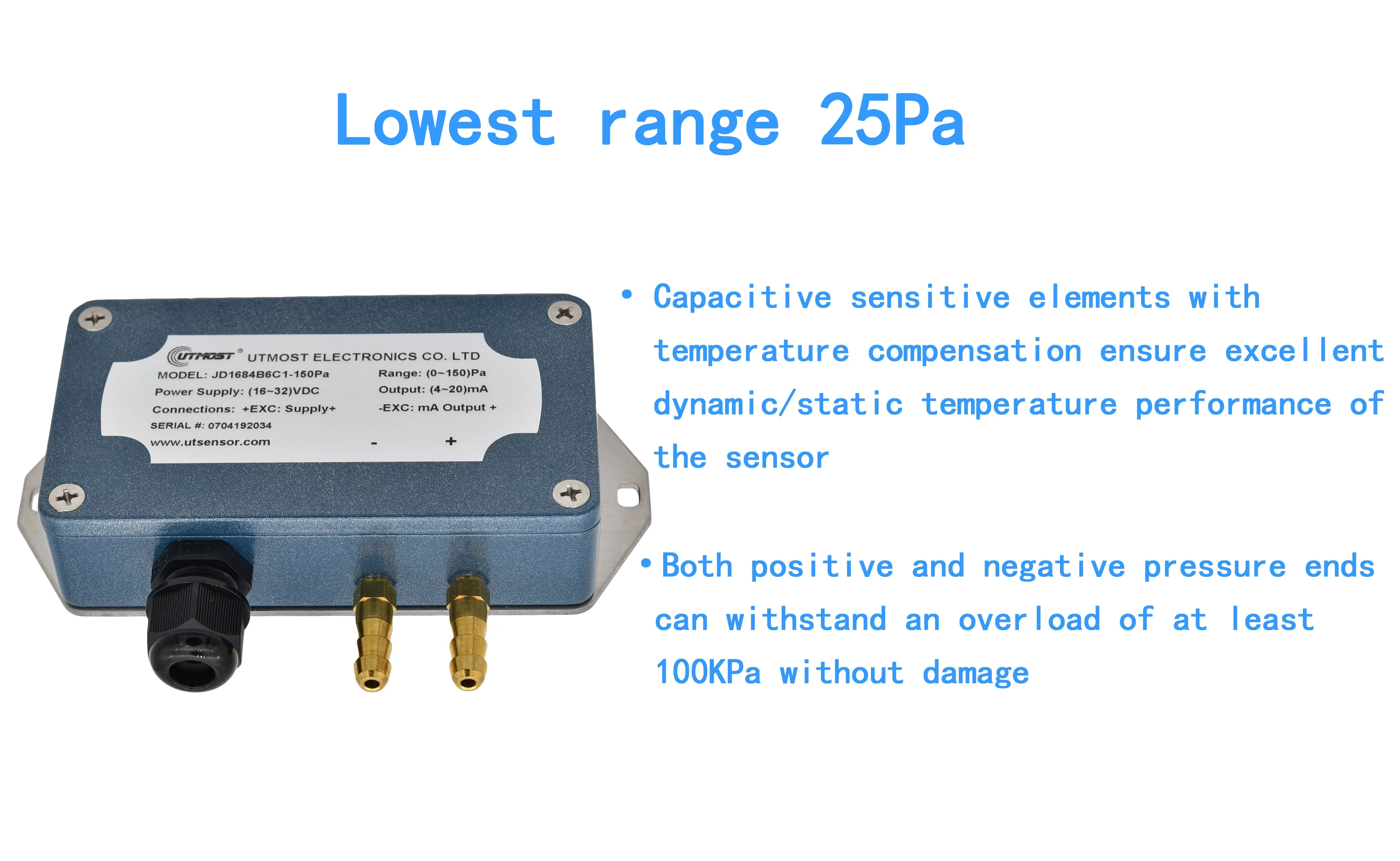 Utmost Small Range 420ma Air Low Differential Pressure Sensor