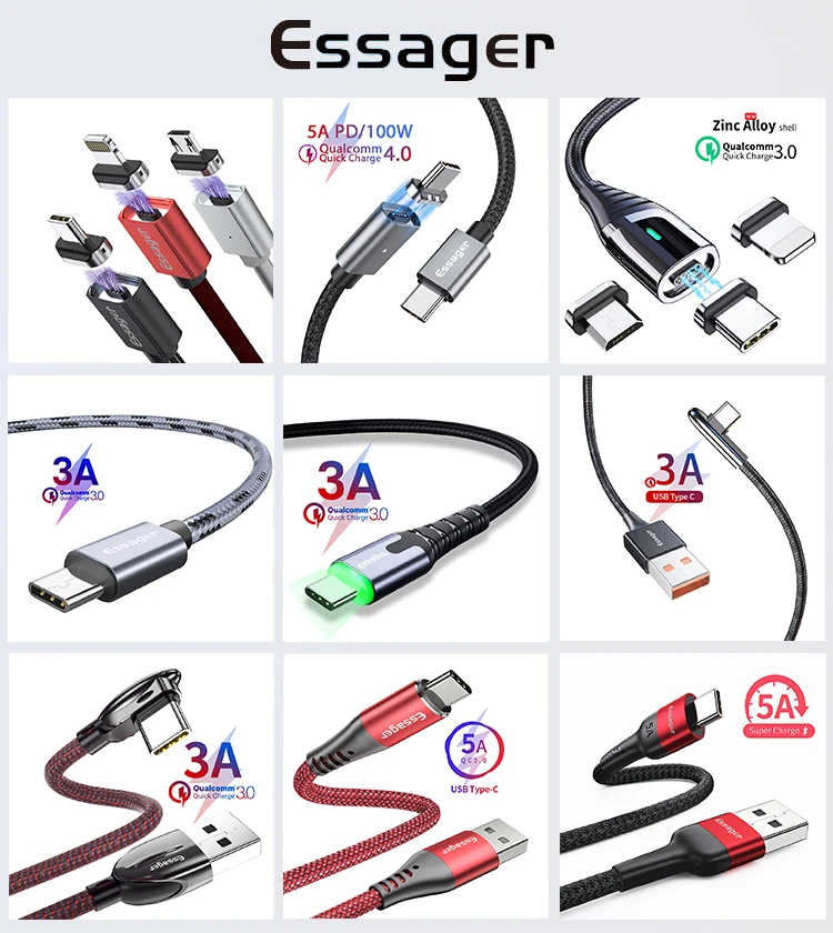 Essager 3 in 1 Led Magnetic Charger Micro Type C USB Cable for iPhone Samsung Android Mobile Phone - ANKUX.COM