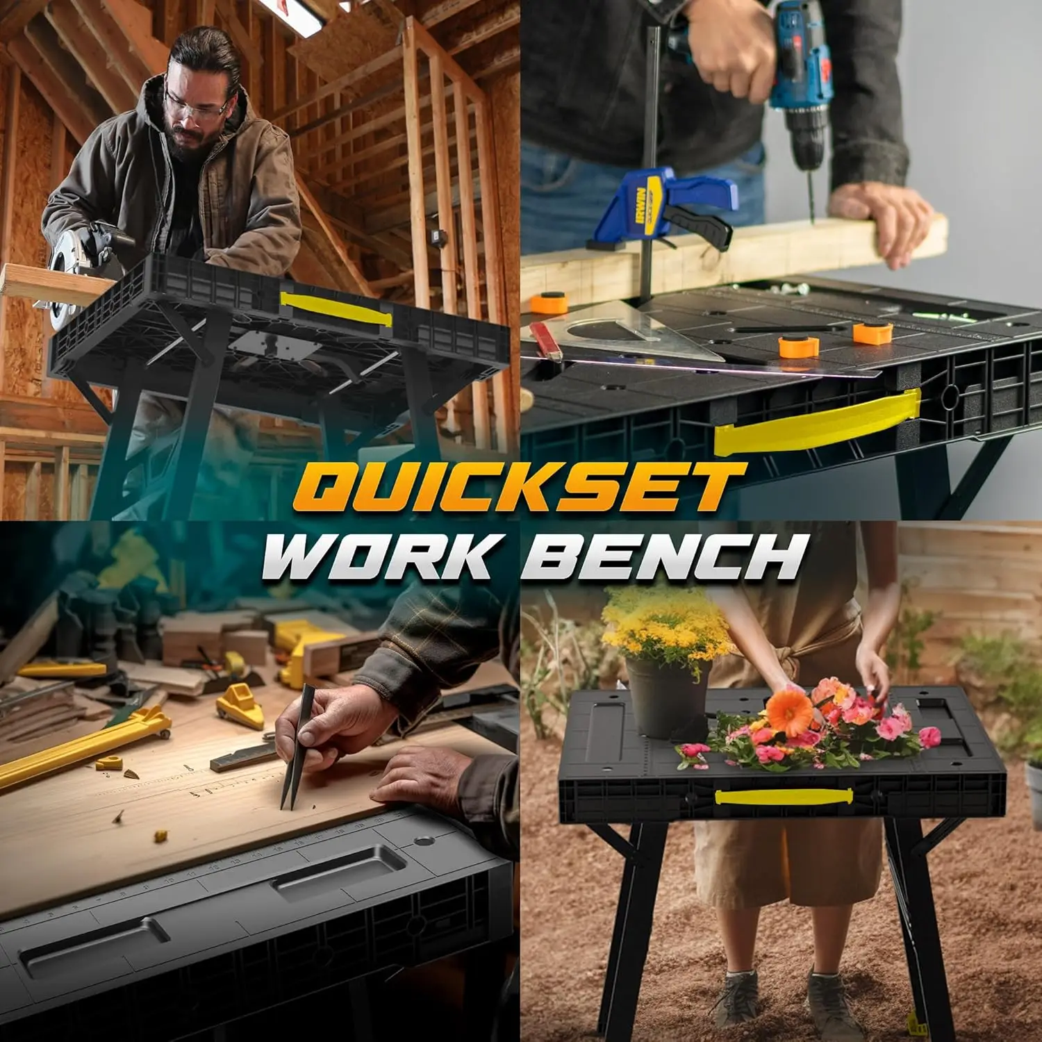 Foldable Work Bench Lightweight Portable Work Table 1650 Lbs Load ...