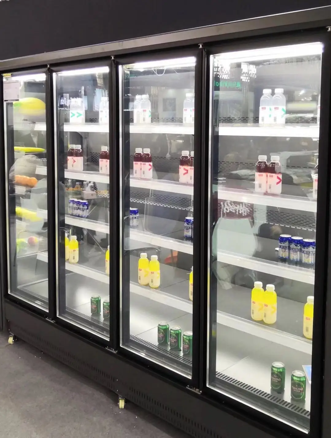 walk in cooler/freezer/fridge refrigerator cold room with Glass door, Shelves, sandwich panel, led lights