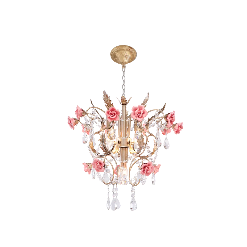 Hanging E14 LED 3 Heads Ceramic Flower Iron Chandelier Pendant Lamp for Bar Counter Teapot Decorative