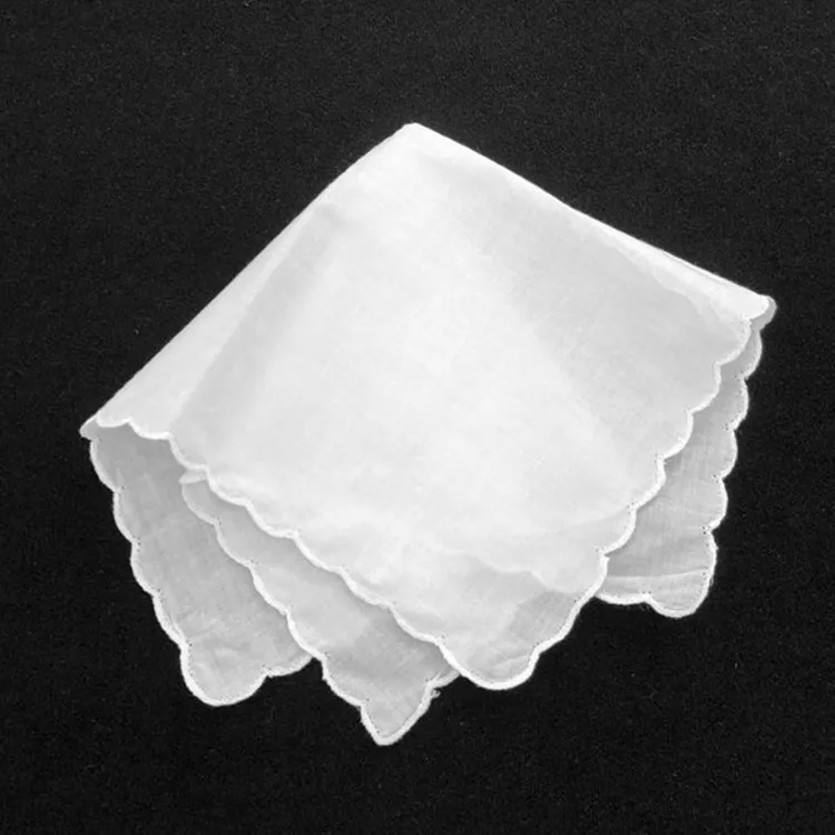 100 Cotton Wedding White Ladies'handkerchief Custom Hanky Scallop Edge