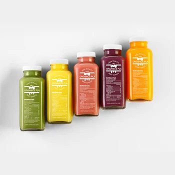 Cold Pressed Juice Bottle 250ml 300ml 500ml Clear Glass French Square ...