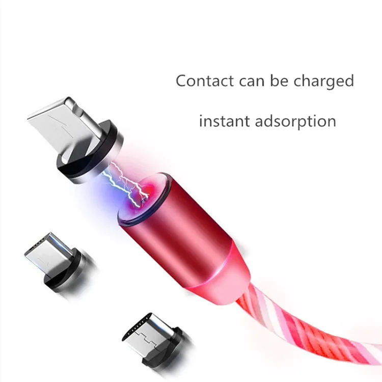 Luminous Fast Charging Micro USB Type C Cable Flowing LED Light Strong Magnetic 3 in 1 USB Cable for mobile phone