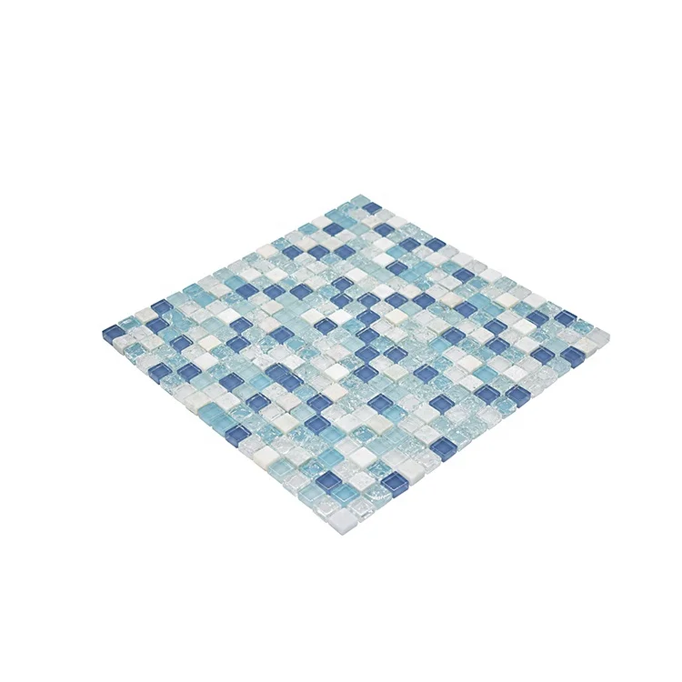 Moonight Hot Sale Shaanna Stone Mixed Blue and White Ice Flower Stone Mix Mosaic Glass Tile For Wall Design