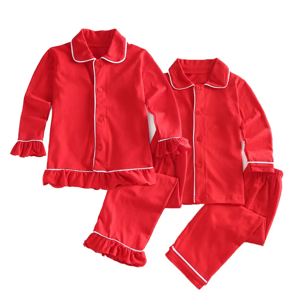 Wholesale 2020 Children's Boutique Clothes Red White Ruffle Pajamas W ...