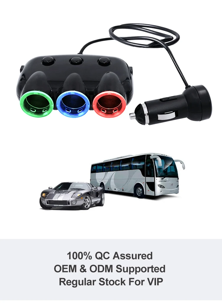 ABS 5V 3.1A Dual 2 USB 3 Cigar Cigarette Lighter Socket Car Charger Splitter Adapter With Two USB And 3 Switch Button