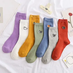 HF hot sale Embroidered cartoon animals cotton ladies stocking socks