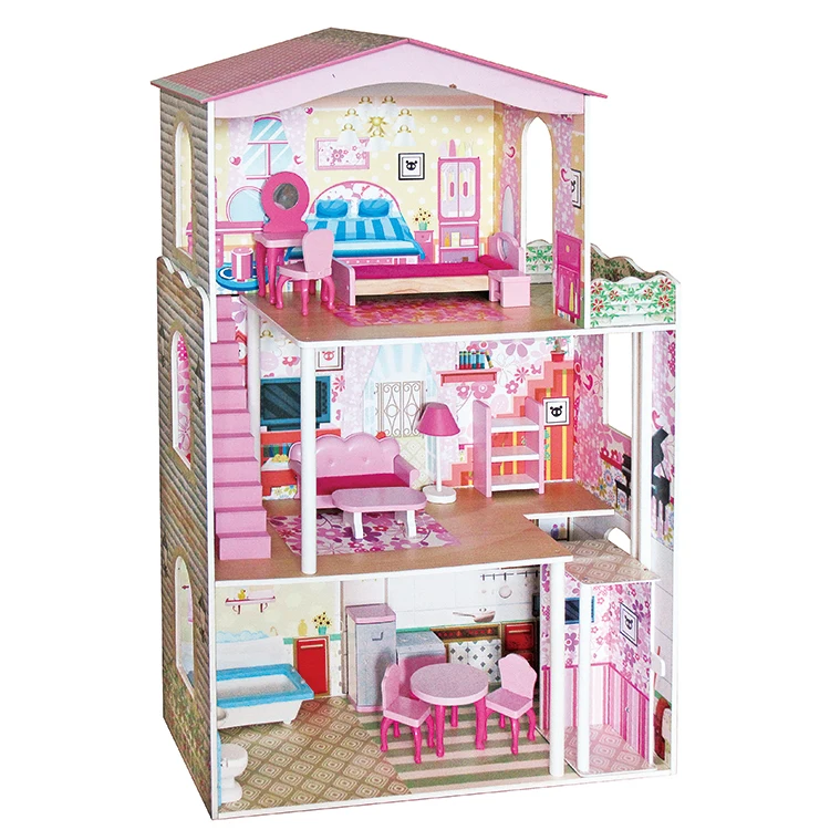 2019 New Design Girls Wooden Doll House Cheap Kids Big Wooden Dollhouse ...