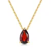 Fashion 14K Gold Plated 925 Silver Chain Rain Drop Natural Garnet Pendant Necklace