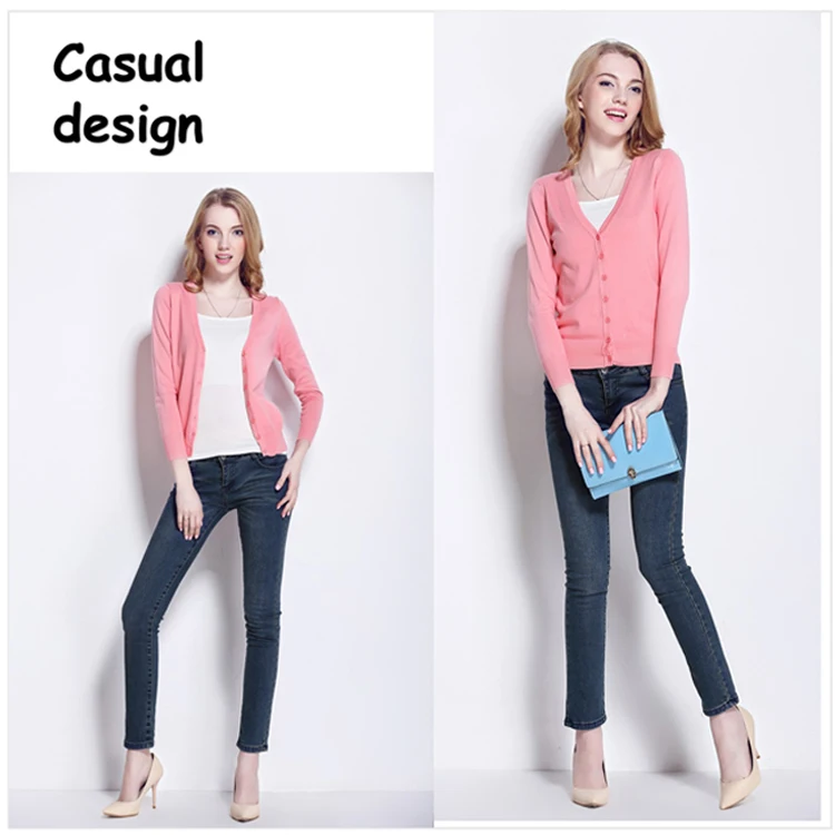 Amazon Hot Sale Women' s V Neck Button Long Sleeve Winter Basic Knitted Sweater Cardigans