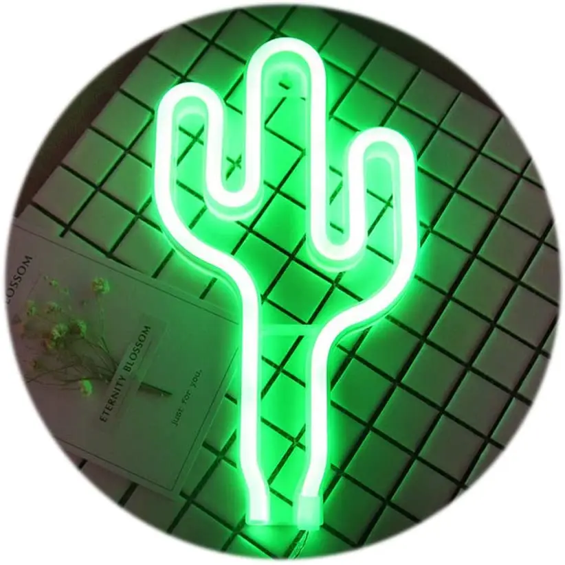 Amazon hot sales led neon light cactus motif lamp holiday lighting room wall decor hotel decoration supplies