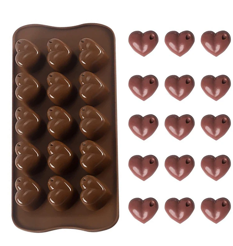 Amazon Best Selling 15-hole chocolate fudge silicone mold heart-shaped chocolate cake decoration DIY ice tray baking mold