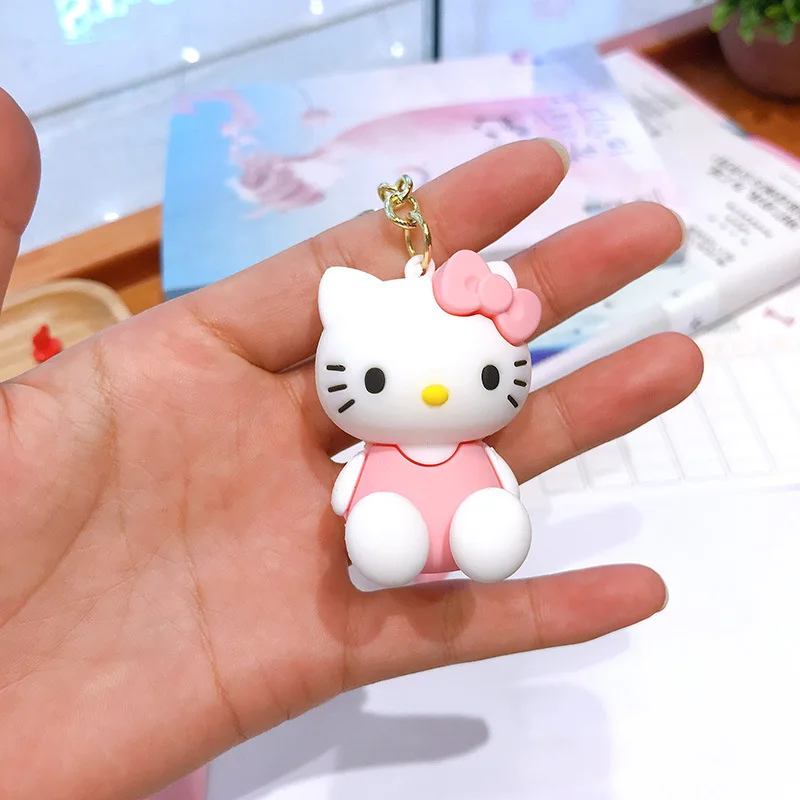 Custom Cute Cartoon 3d Hello Kitty Keychain With Wrist Strap Car