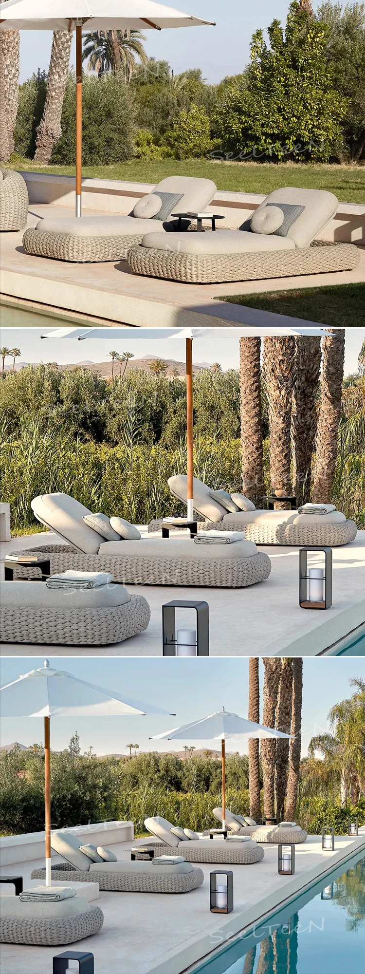 Hotel villa furniture rattan comfortable beach sun lounge for pool side