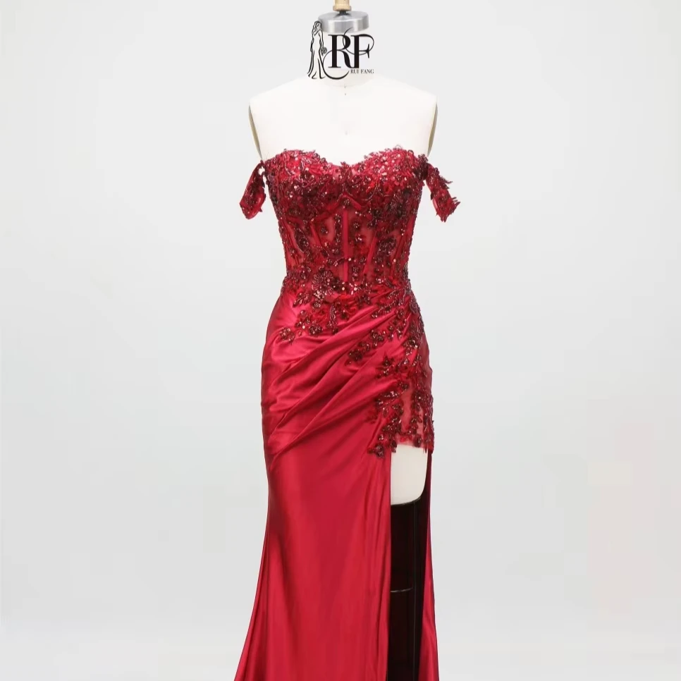 fancy red dresses Lace Tulle Long Prom Dress,red Evening Dress,long Sleeve Ball Gown ,off Shoulder Wedding Dress This is a dress that wont just be remembered Red Evening Dresses Luxury Fancy