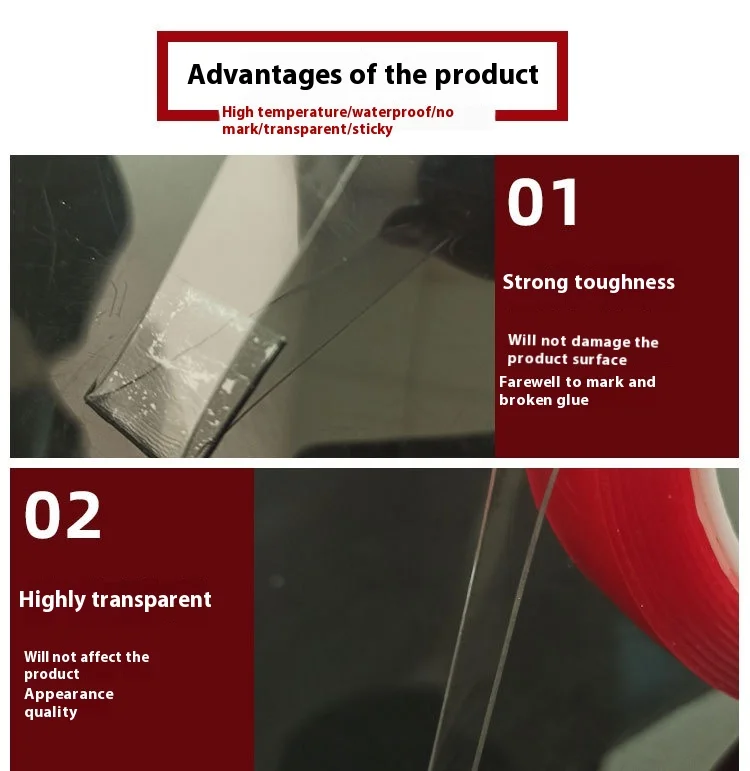 High Temperature Resistant Transparent Nano Tape Double-Sided Automotive Adhesive Waterproof High Adhesion Traceless Masking