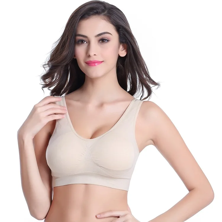 

Hot-sale classic solid double layer comfortable women sleeping bra plus size Seamless sport bra with removable cup, Customized color
