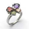 Elegant Butterfly Stainless Steel Rainbow CZ Ring Unique Design Vintage Party Wedding Rings For Women Fashion Jewelry Size