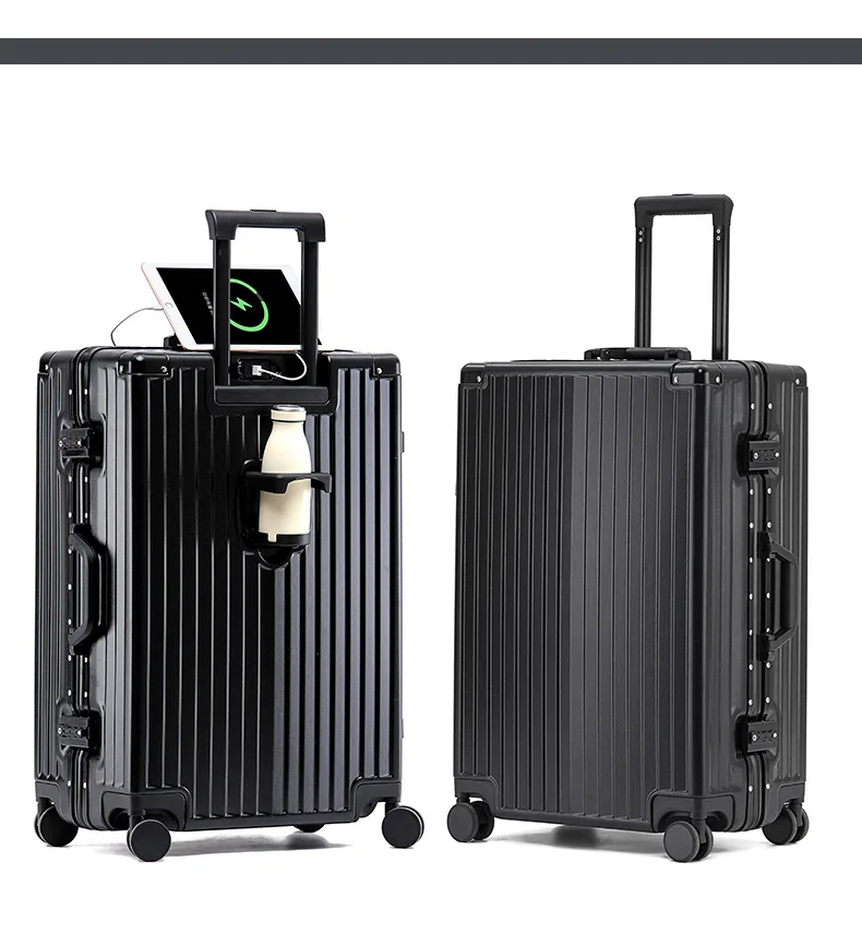 product 29 inch multifunctional pc trolley universal wheel spinner usb charging port aluminum frame new cup holder cartoon hard case-22