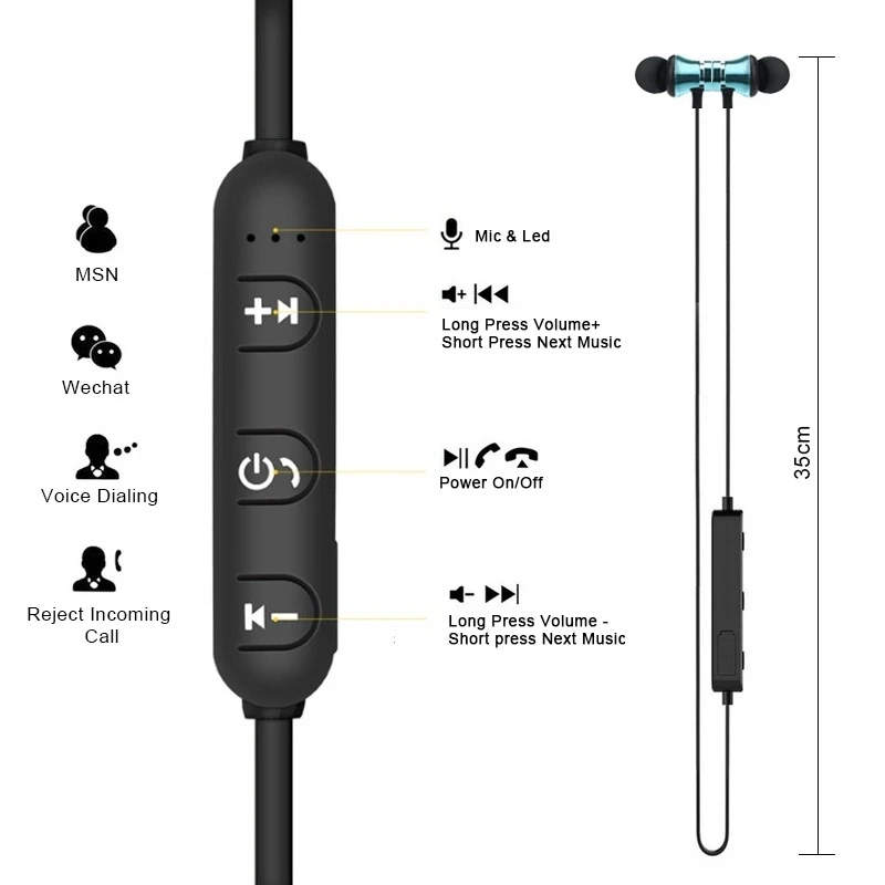 XT11 Magnetic Headphone Neckband BT v4.2 Wired Earphones Sport Headset Wireless With Mic for Running with OPP Bag