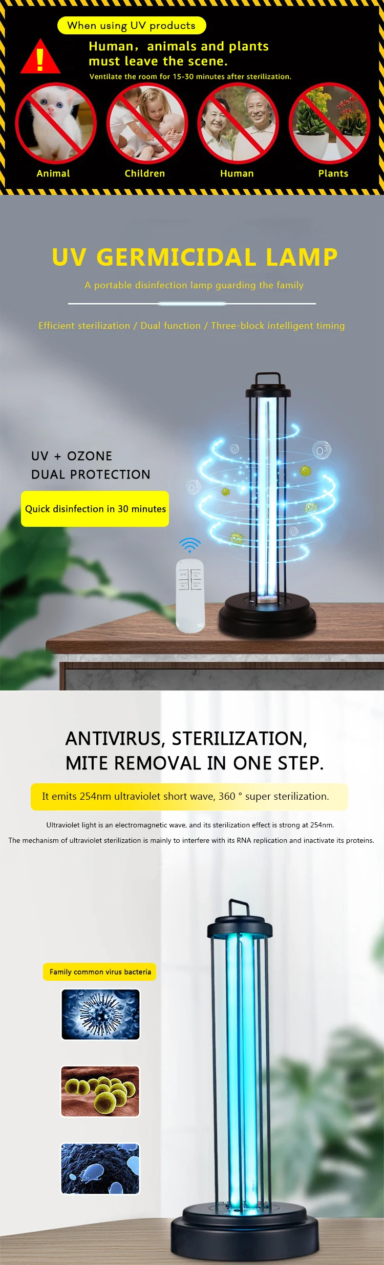 Profession germicidal lamp for sterilize portable uv stick ultraviolet disinfection lamp