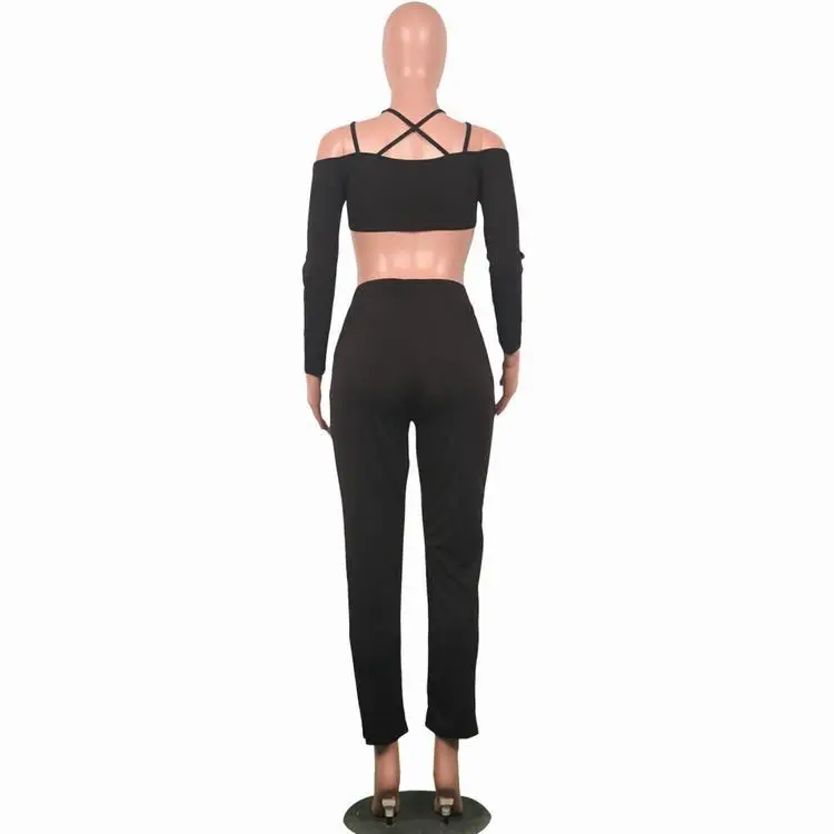 2019 Woman Apparel Sexy Straps Bra Top And Lace Up Pants Office Dress Elegant