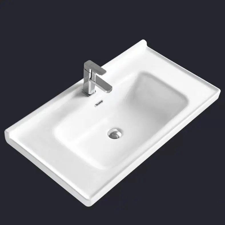 2024 New Design Tarpul Modern White Ceramic Bathroom Sink Cabinet Rectangular Washbasin with Single Hole Faucet Mount Hotels factory