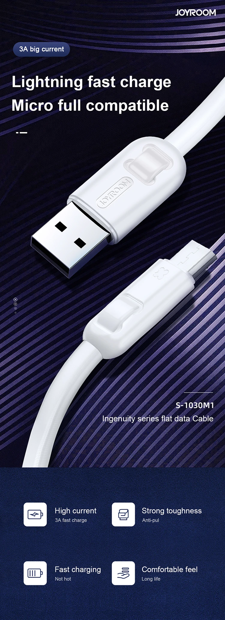 JOYROOM 1M for iphone charging cable usb type c cable 3.0 v8 data cable usb - ANKUX.COM