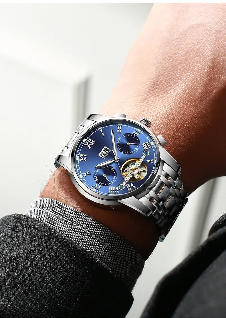 2020 热卖自动机械手表真皮表带自动腕表模拟男士商务手表oem批发