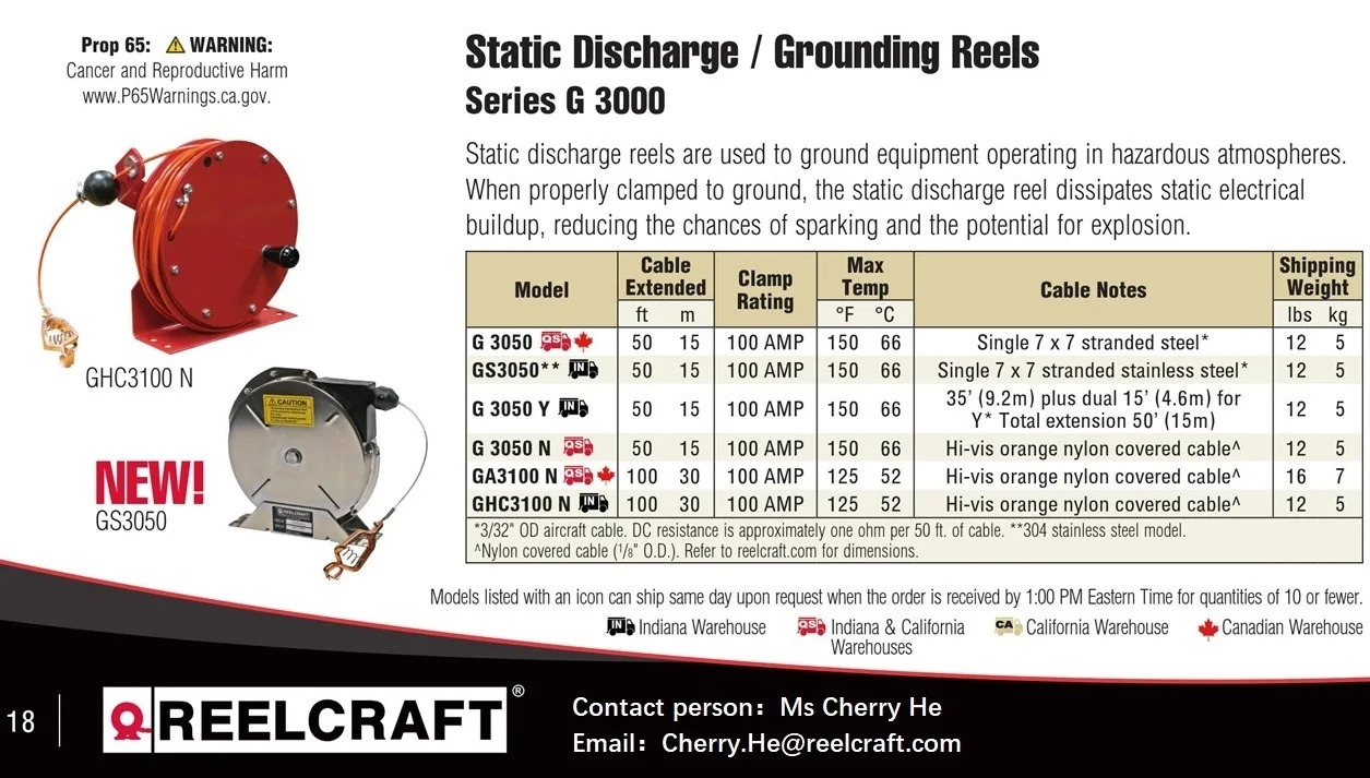 Reelcraft G 3050 N Reelcraft G3050 N 50' Static Discharge Grounding Reel 