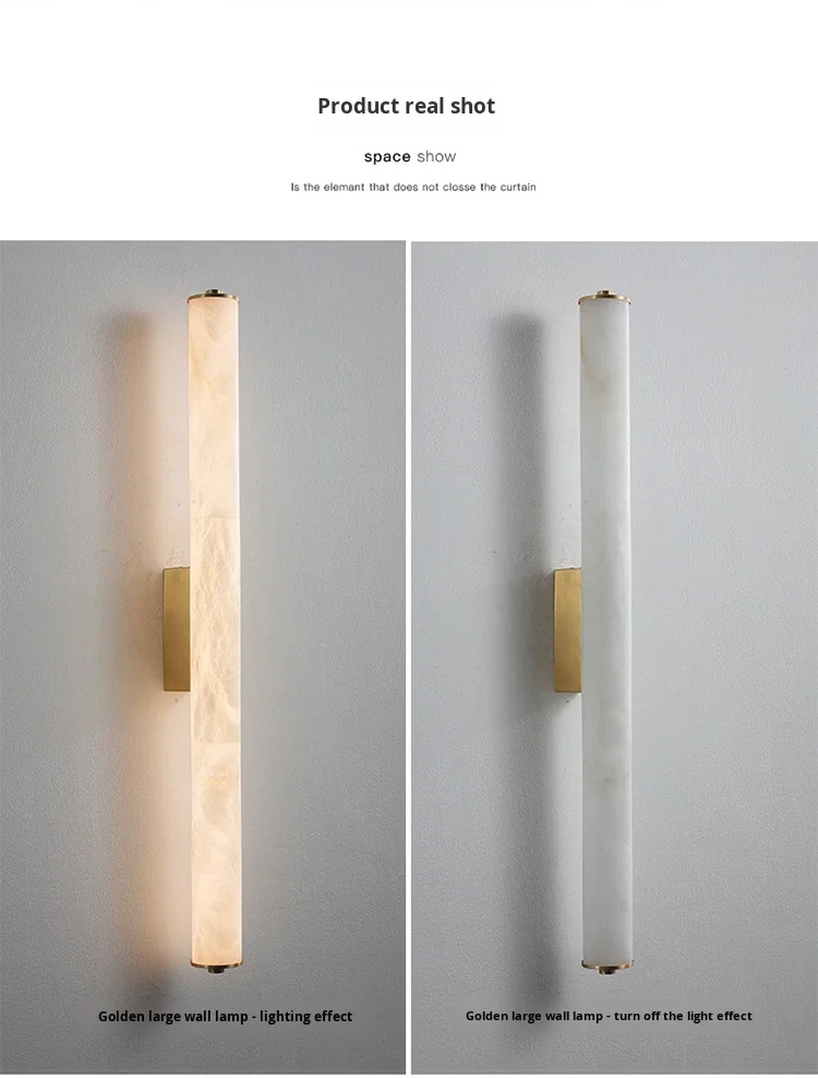 product cross border popular light luxury all copper marble led wall lamp new chinese mid century style natural marble wall mounted-7