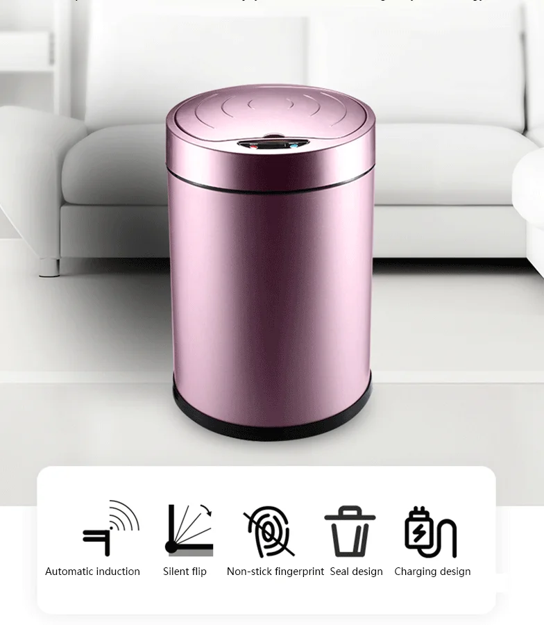 Purple Round Indoor Ecofriendly Plastic Liners Electric Baby Trash Can