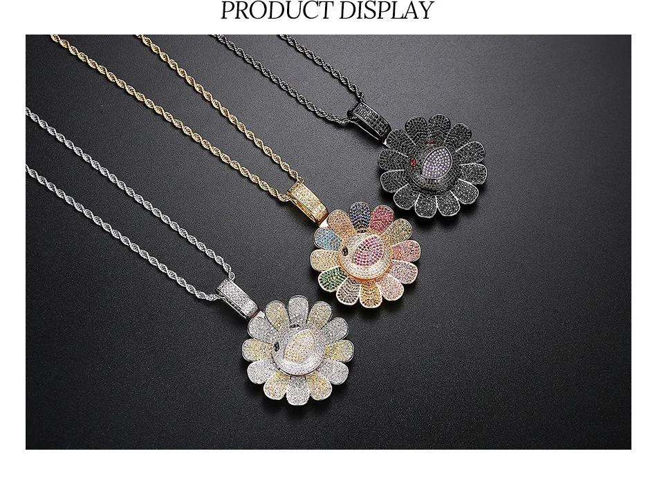 product-BEYALY-Womens Jewelry Sunflower Shape Bijoux, Rotating Colorful Sunflowers Necklace-img