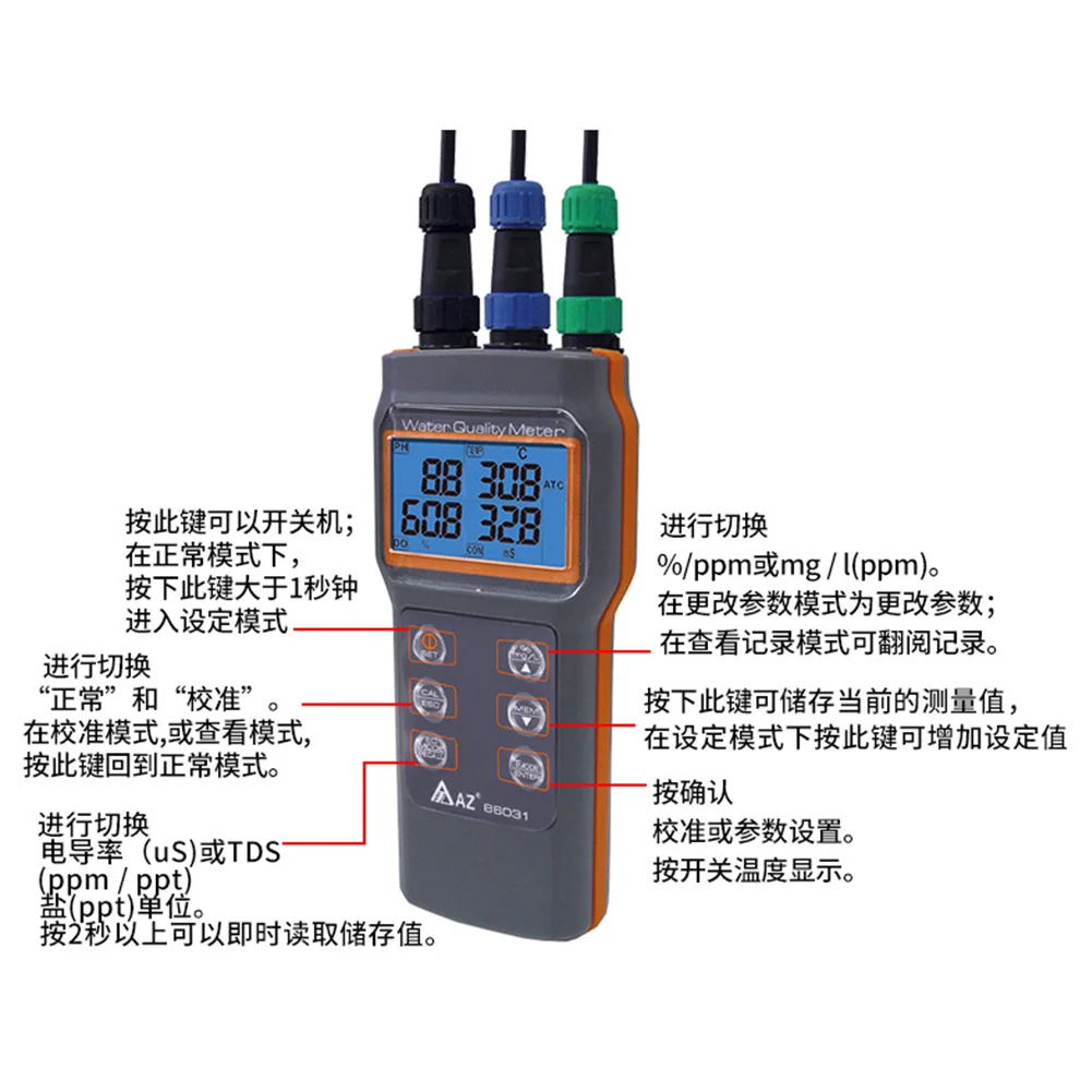 New Discount AZ86031 Water Quality Measuring Instrument 86031 Handheld IP67 Combo PH/COND./D.O