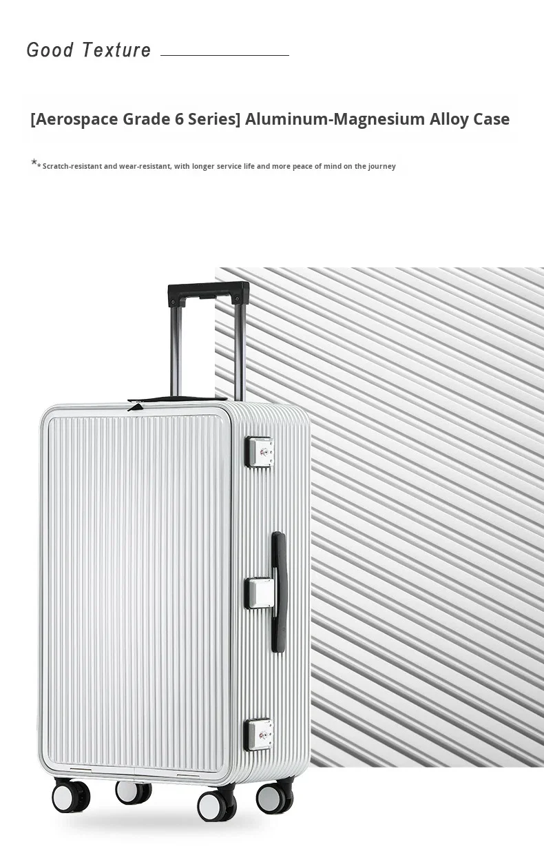 product full aluminum luggage spinner trolley case 20 24 30 inch unisex front opening waterproof anti theft tsa lock suitcase business-9
