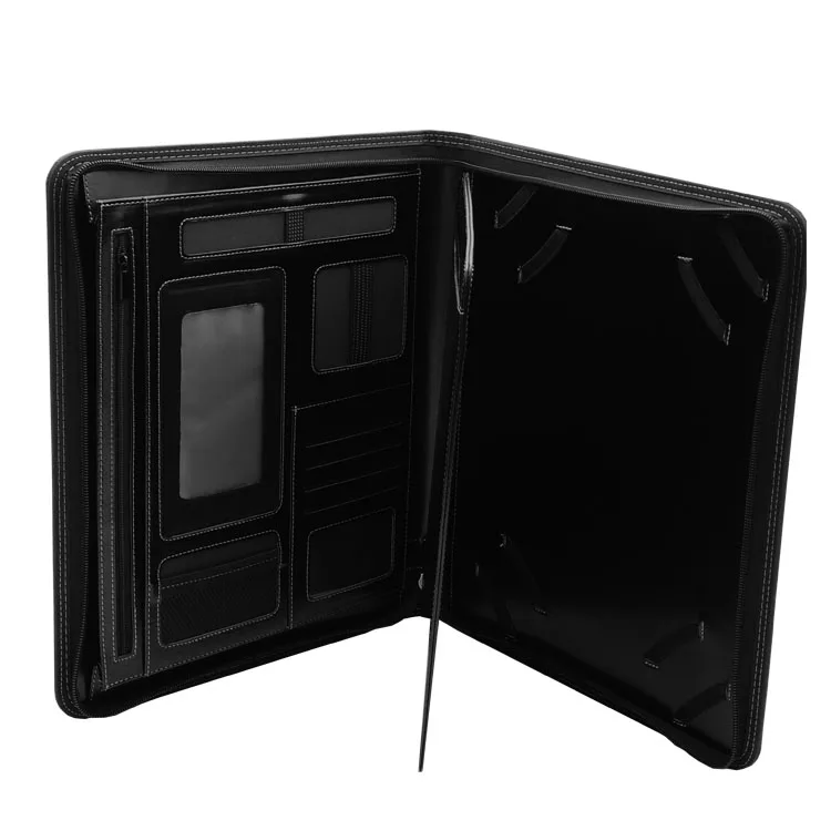 顶级品质豪华黑色学校办公用品皮革组合文件夹