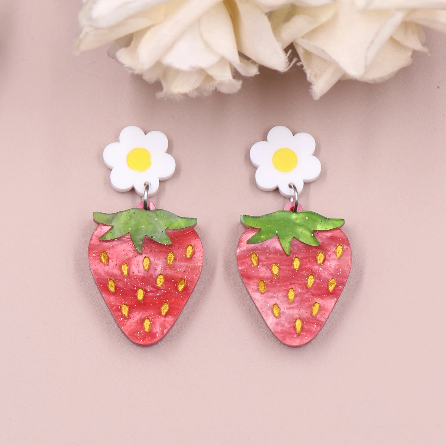 ERS266ER1600 1pair The new listing CN Drop strawberry Hand Painting Design cute Acrylic earrings Jewelry for women factory