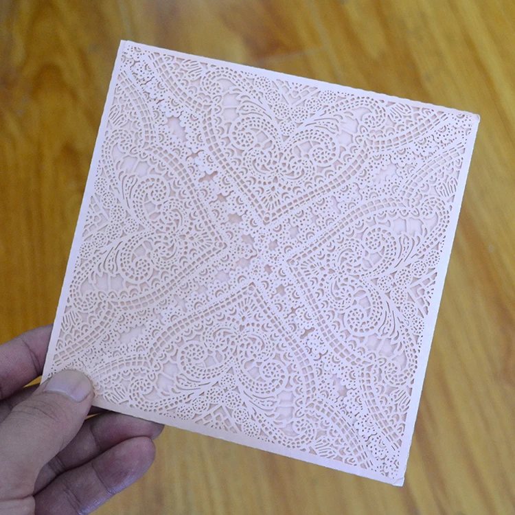 Elegant lace pocketfold wedding invitation card laser cut